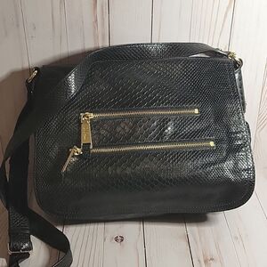 Cole Haan Black Snake Print Leather Crossbody Messenger Bag